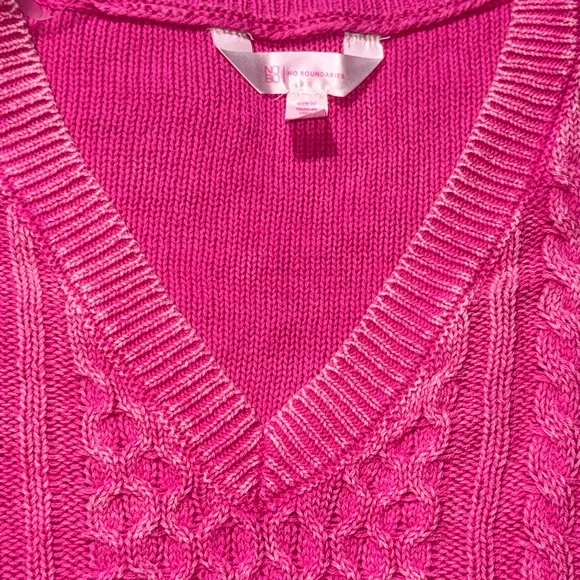 No Boundaries Vibrant Pink V-Neck Sweater - Picture 2 of 6